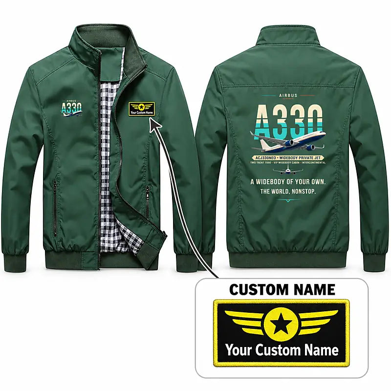 Airbus ACJ330neo Stylish Jackets - Stand Collar - Original + Name - Green