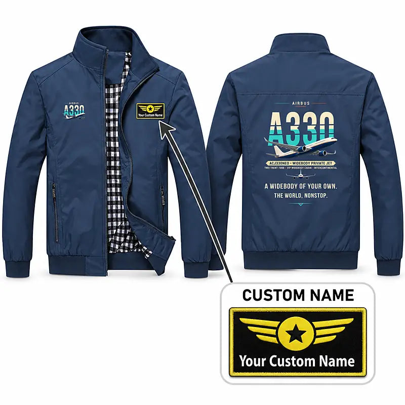 Airbus ACJ330neo Stylish Jackets - Stand Collar - Original + Name - Navy Blue