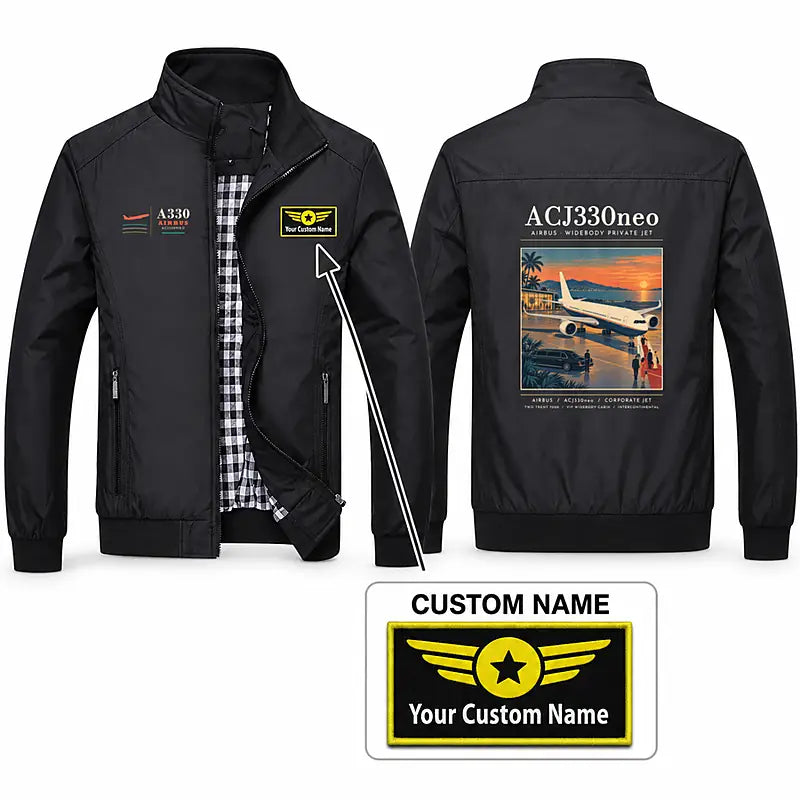 Airbus ACJ330neo Stylish Jackets - Stand Collar - Poster + Name - Black
