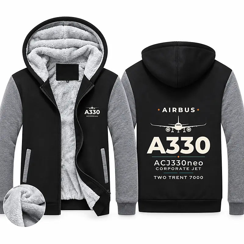 Airbus ACJ330neo Zipped Sweatshirts - Heritage - Black & Gray