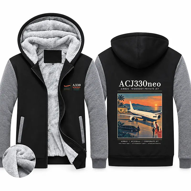 Airbus ACJ330neo Zipped Sweatshirts - Poster - Black & Gray