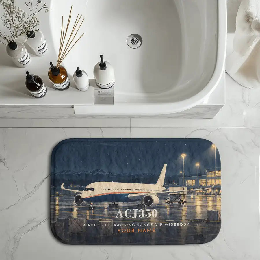 Airbus ACJ350 - 3D + Name - Bath Mat