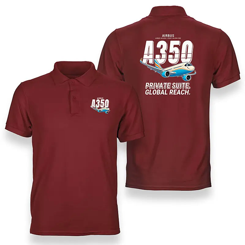 Airbus ACJ350 - exact ACJ350-900 - Cartoon - Double-Side Polo - Red