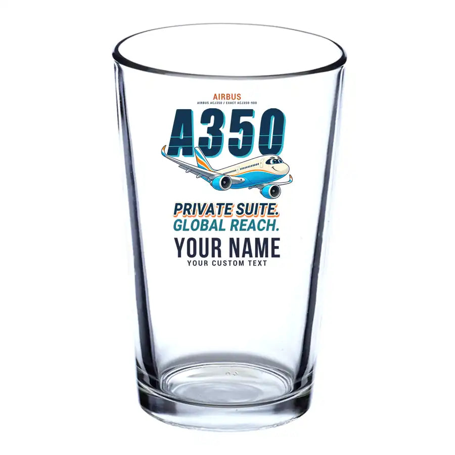 Airbus ACJ350 - Cartoon + Name - Beer & Water Glass