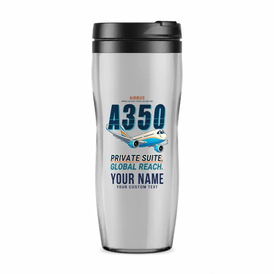 Airbus ACJ350 - Cartoon + Name - Plastic (No Holder) - Light Gray