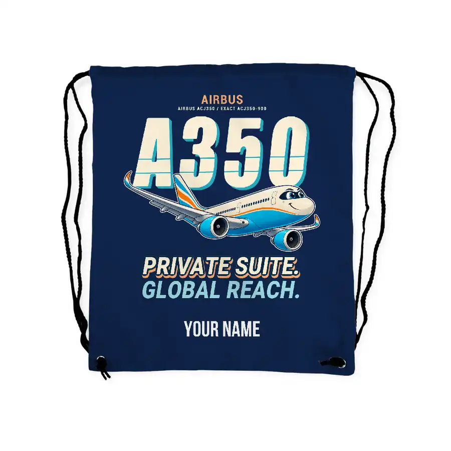 Airbus ACJ350 - Drawstring Bag - Cartoon + Name - Dark Blue
