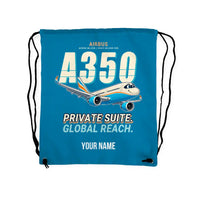 Thumbnail for Airbus ACJ350 - Drawstring Bag - Cartoon + Name - Light Blue