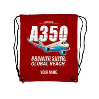Thumbnail for Airbus ACJ350 - Drawstring Bag - Cartoon + Name - Red