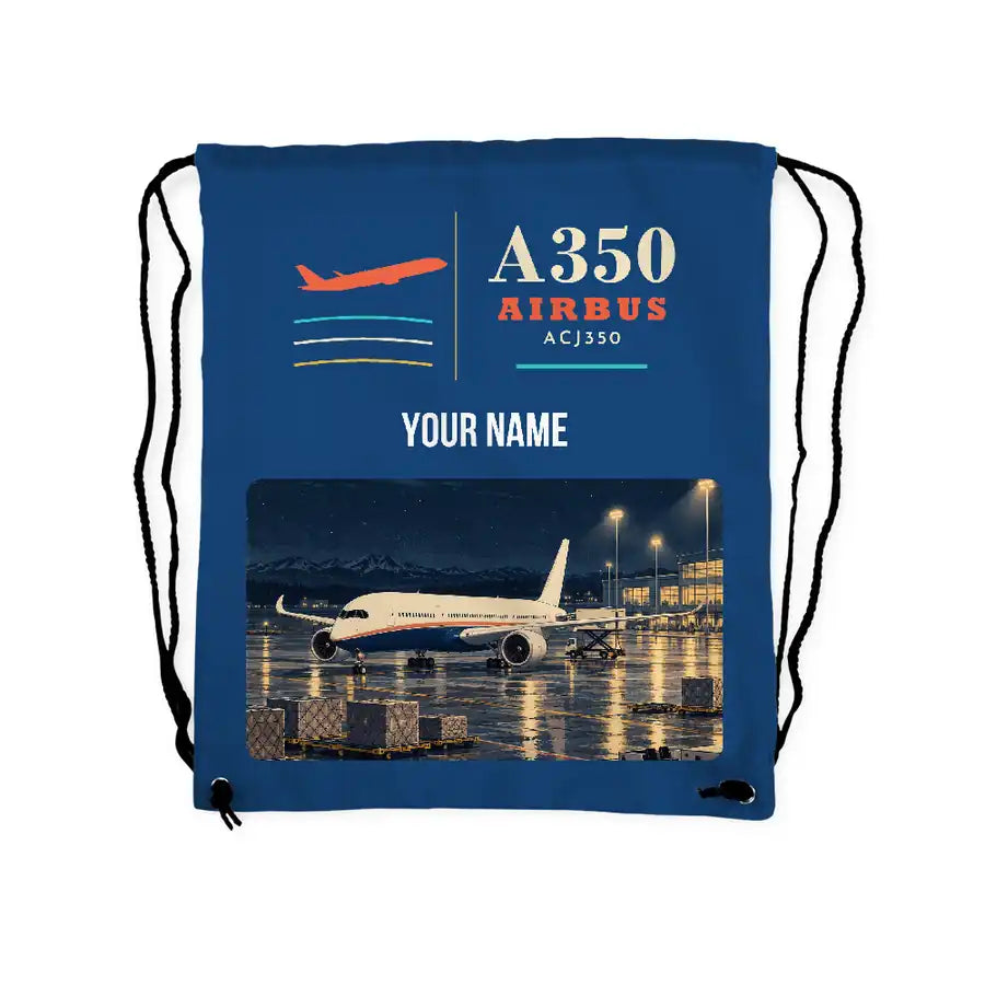 Airbus ACJ350 - Drawstring Bag - Classic + Name - Blue