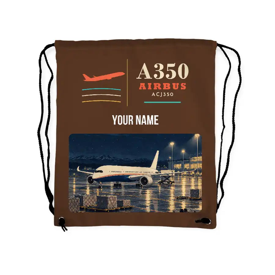 Airbus ACJ350 - Drawstring Bag - Classic + Name - Brown