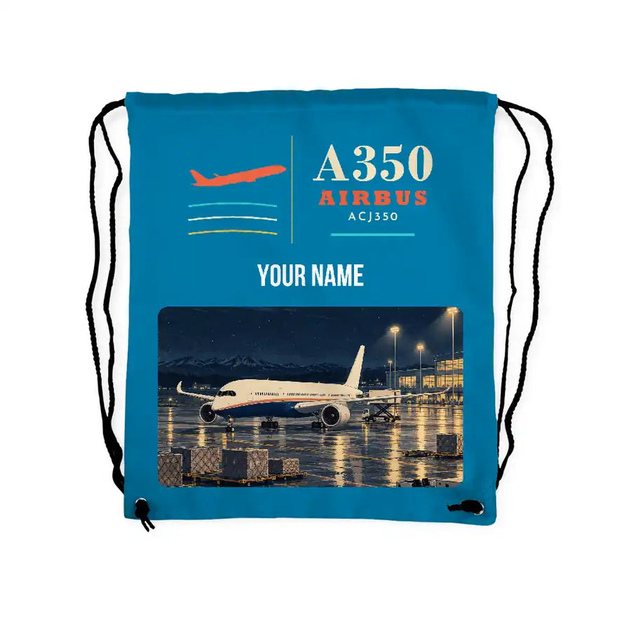 Airbus ACJ350 - Drawstring Bag - Classic + Name - Light Blue