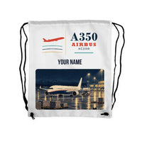 Thumbnail for Airbus ACJ350 - Drawstring Bag - Classic + Name - White