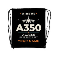 Thumbnail for Airbus ACJ350 - Drawstring Bag - Heritage + Name - Black