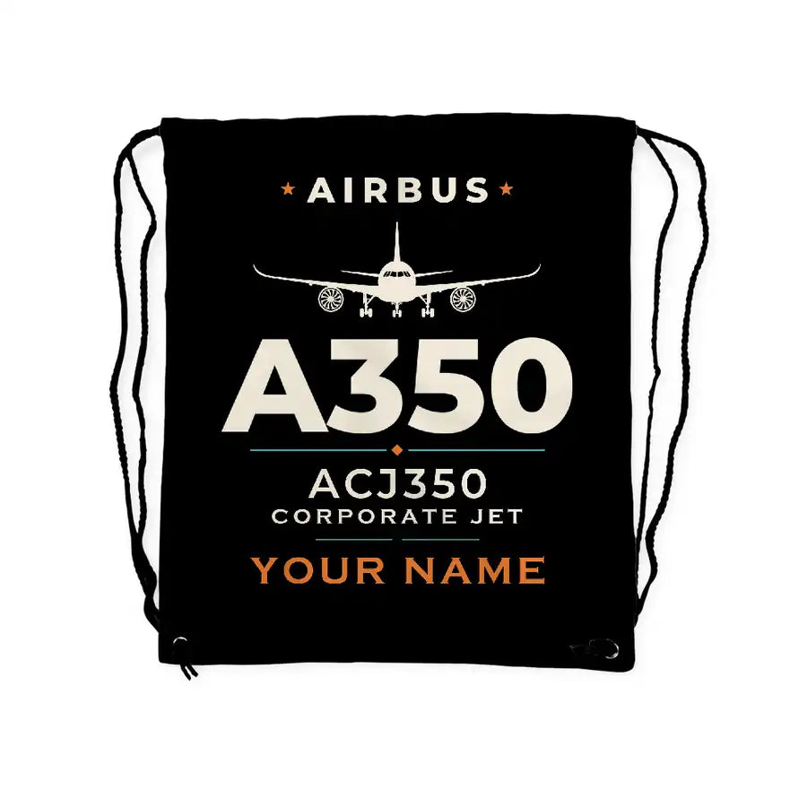 Airbus ACJ350 - Drawstring Bag - Heritage + Name - Black
