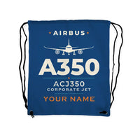 Thumbnail for Airbus ACJ350 - Drawstring Bag - Heritage + Name - Blue