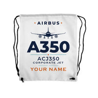 Thumbnail for Airbus ACJ350 - Drawstring Bag - Heritage + Name - White