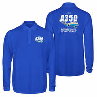 Thumbnail for Airbus ACJ350 - exact ACJ350-900 Premium Polo T-Shirts - Cartoon - Long Sleeve - Blue
