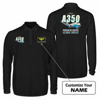 Thumbnail for Airbus ACJ350 - exact ACJ350-900 Premium Polo T-Shirts - Cartoon + Name - Long Sleeve - Black