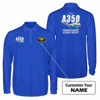 Thumbnail for Airbus ACJ350 - exact ACJ350-900 Premium Polo T-Shirts - Cartoon + Name - Long Sleeve - Blue