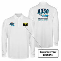 Thumbnail for Airbus ACJ350 - exact ACJ350-900 Premium Polo T-Shirts - Cartoon + Name - Long Sleeve - White