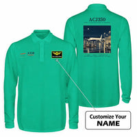 Thumbnail for Airbus ACJ350 - exact ACJ350-900 Premium Polo T-Shirts - Poster + Name - Long Sleeve - Green