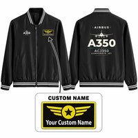 Thumbnail for Airbus ACJ350 Stylish Jackets - Baseball Collar - Heritage + Name - Black