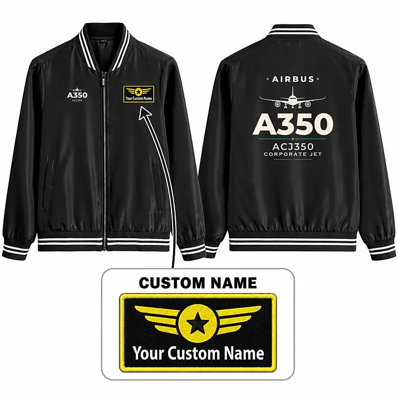 Airbus ACJ350 Stylish Jackets - Baseball Collar - Heritage + Name - Black