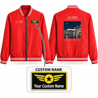 Thumbnail for Airbus ACJ350 Stylish Jackets - Baseball Collar - Poster + Name - Red