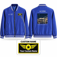 Thumbnail for Airbus ACJ350 Stylish Jackets - Baseball Collar - Poster + Name - Royal Blue