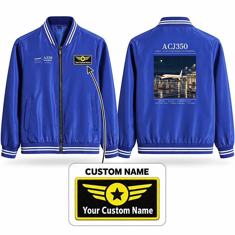 Airbus ACJ350 Stylish Jackets - Baseball Collar - Poster + Name - Royal Blue
