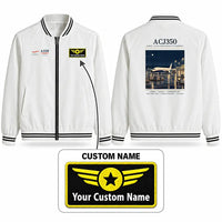 Thumbnail for Airbus ACJ350 Stylish Jackets - Baseball Collar - Poster + Name - White