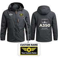 Thumbnail for Airbus ACJ350 Stylish Jackets - Hooded Windbreaker - Heritage + Name - Charcoal