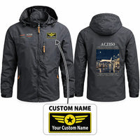 Thumbnail for Airbus ACJ350 Stylish Jackets - Hooded Windbreaker - Poster + Name - Charcoal