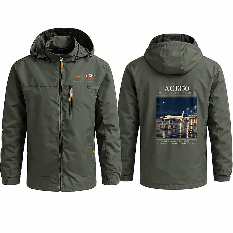 Airbus ACJ350 Stylish Jackets - Hooded Windbreaker - Poster - Olive Green
