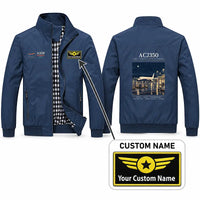 Thumbnail for Airbus ACJ350 Stylish Jackets - Stand Collar - Poster + Name - Navy Blue