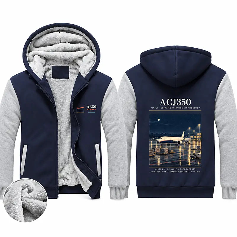 Airbus ACJ350 Zipped Sweatshirts - Poster - Navy & Gray