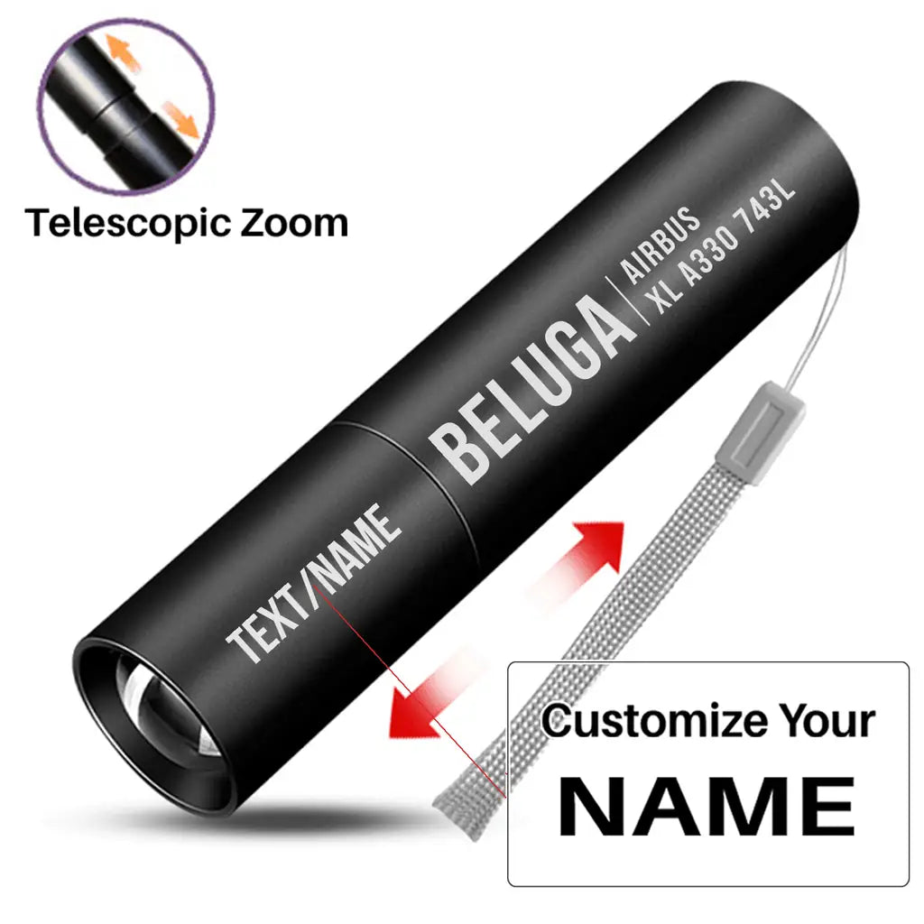 Airbus BelugaXL - A330-743L - Mini LED Flashlight - Tag - Black + Name