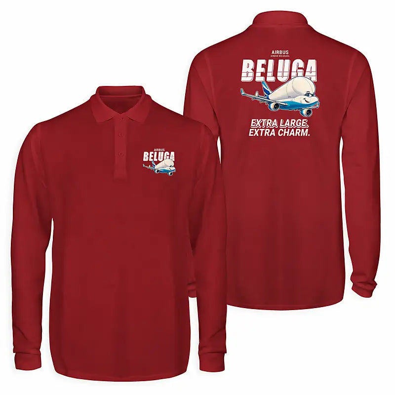Airbus BelugaXL - A330-743L Premium Polo T-Shirts - Cartoon - Long Sleeve - Dark Red