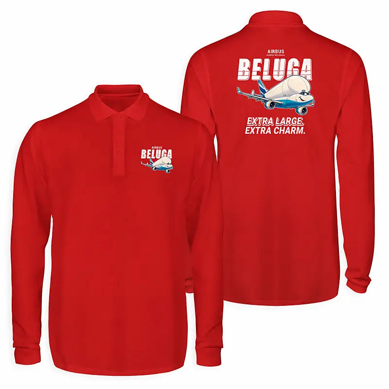 Airbus BelugaXL - A330-743L Premium Polo T-Shirts - Cartoon - Long Sleeve - Red