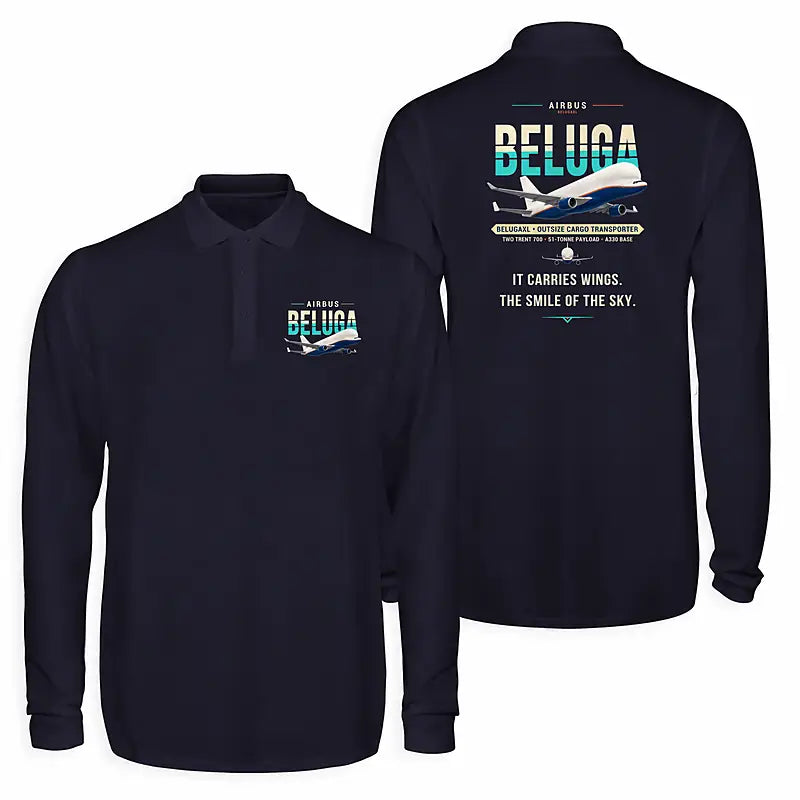 Airbus BelugaXL - A330-743L Premium Polo T-Shirts - Original - Long Sleeve - Dark Blue