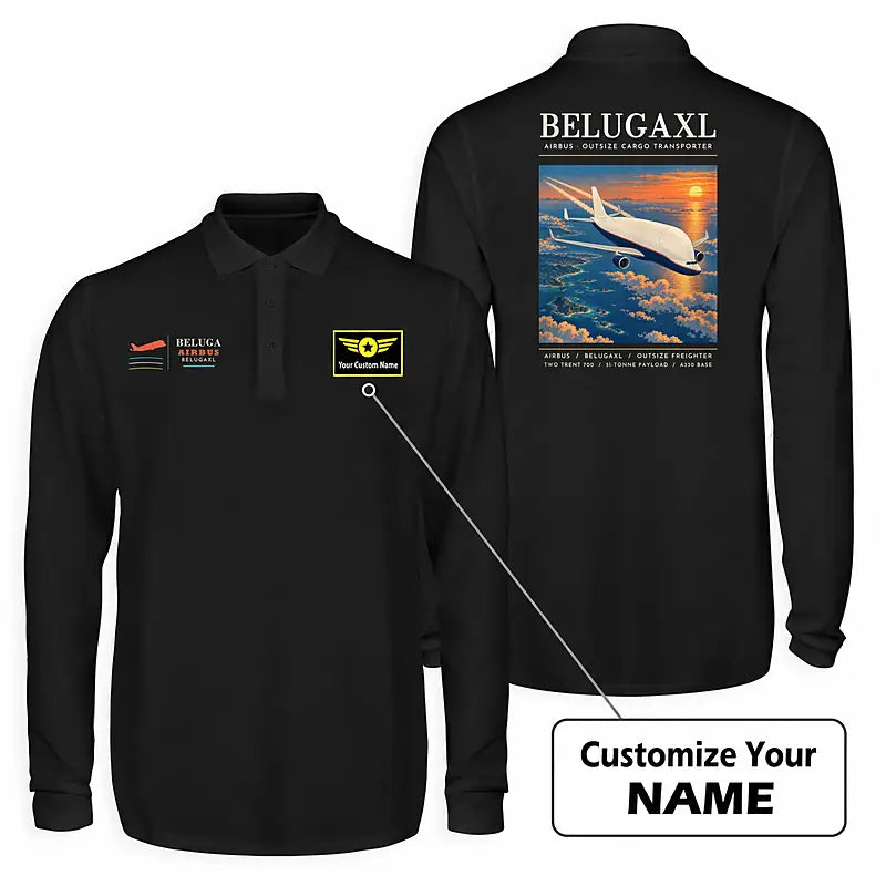 Airbus BelugaXL - A330-743L Premium Polo T-Shirts - Poster + Name - Long Sleeve - Black