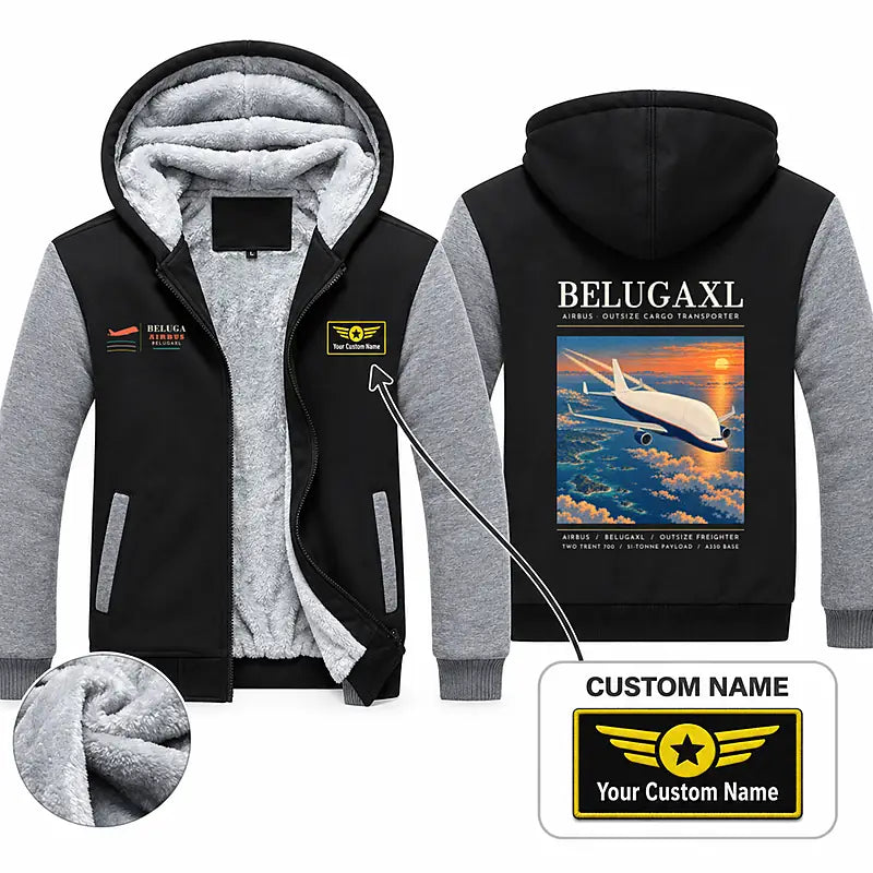 Airbus BelugaXL - A330-743L Zipped Sweatshirts - Poster + Name - Black & Gray