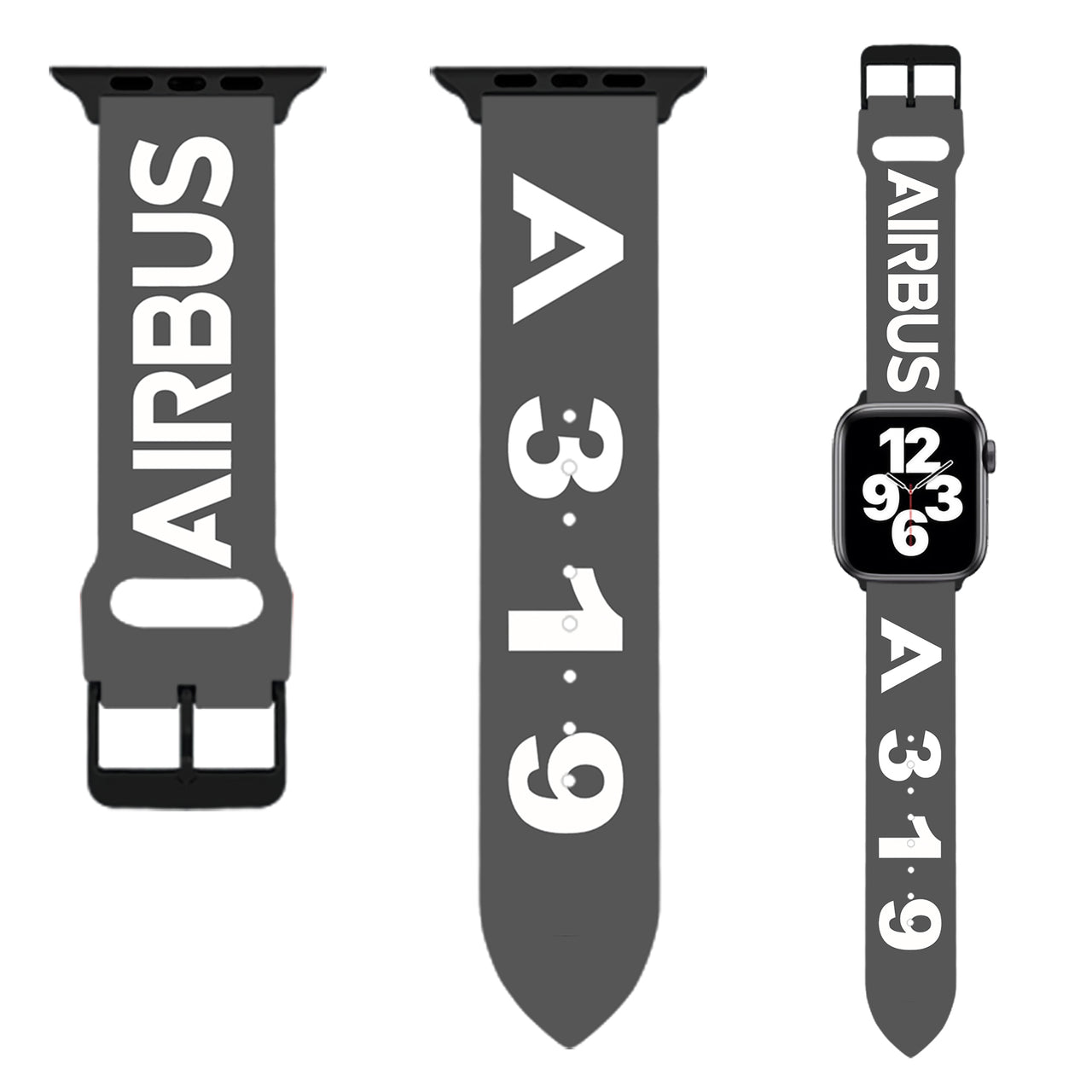 Airbus A319 Flat Text Designed Soft Silicone Apple Watch Bands