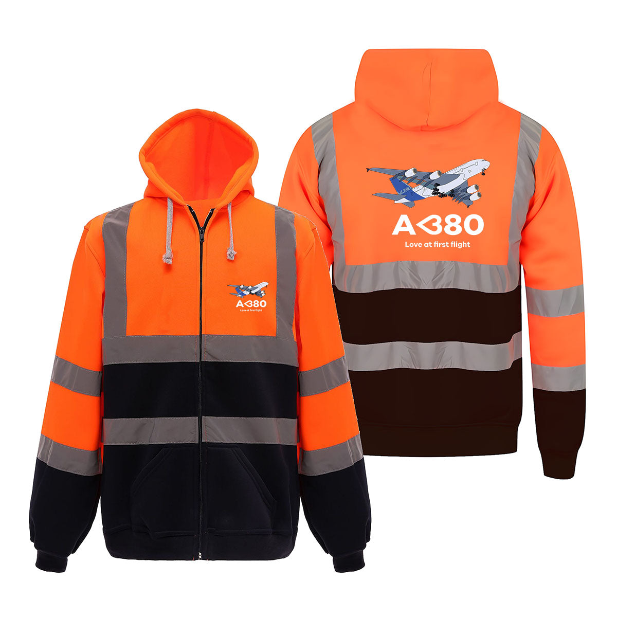 Airbus A380 Love at first flight Designed Reflective Zipped Hoodies