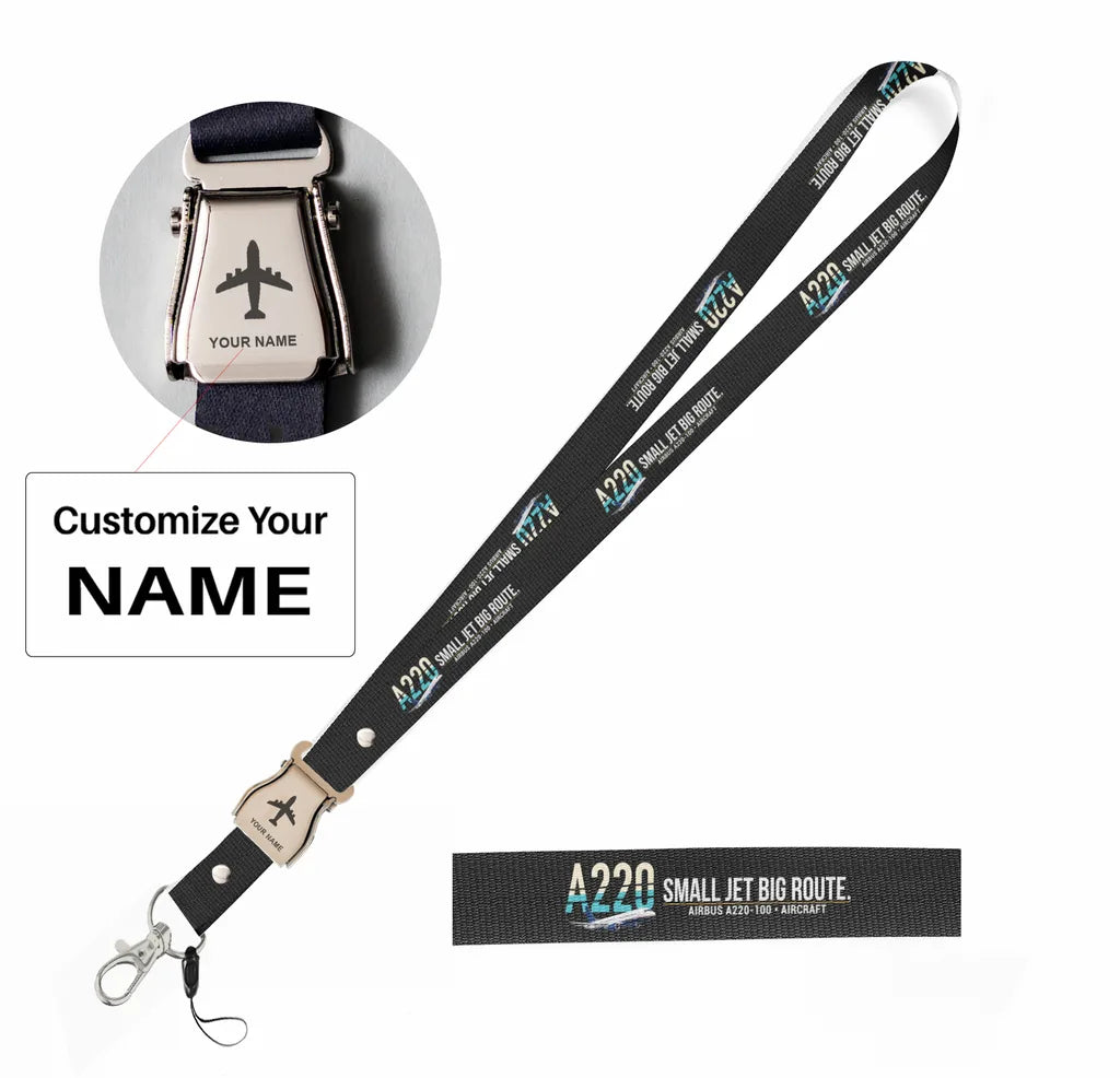 Airbus A220-100 seat belt lanyard - black with name