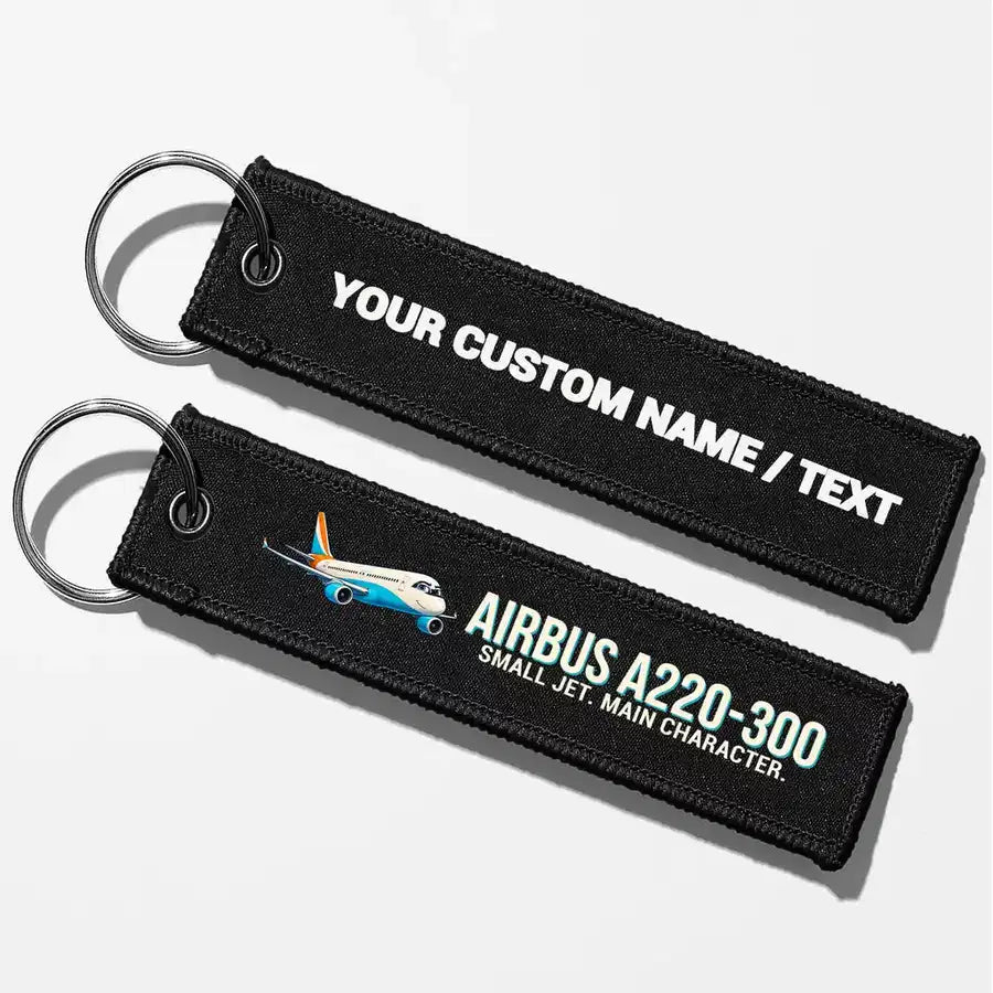 Cartoon Airbus A220-300 Aviator Key Chains - Black - Personalized