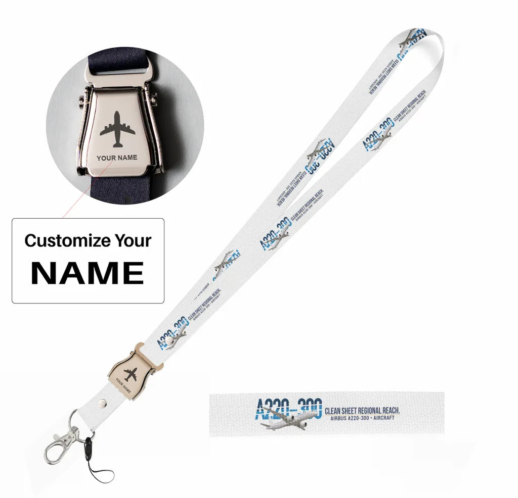 Airbus A220-300 seat belt lanyard - white with name