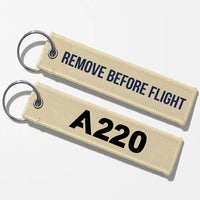 Thumbnail for Airbus A220 Flat Text Key Chains - Beige - Remove Before Flight
