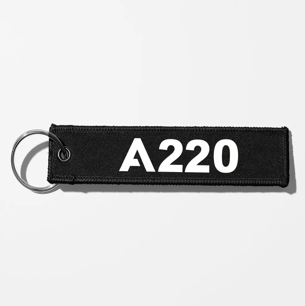 Airbus A220 Flat Text Key Chains - Black