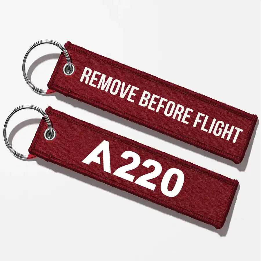 Airbus A220 Flat Text Key Chains - Dark Red - Remove Before Flight